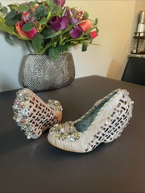 Irregular Choice Pearl-Embellished Woven Heels - Run Small